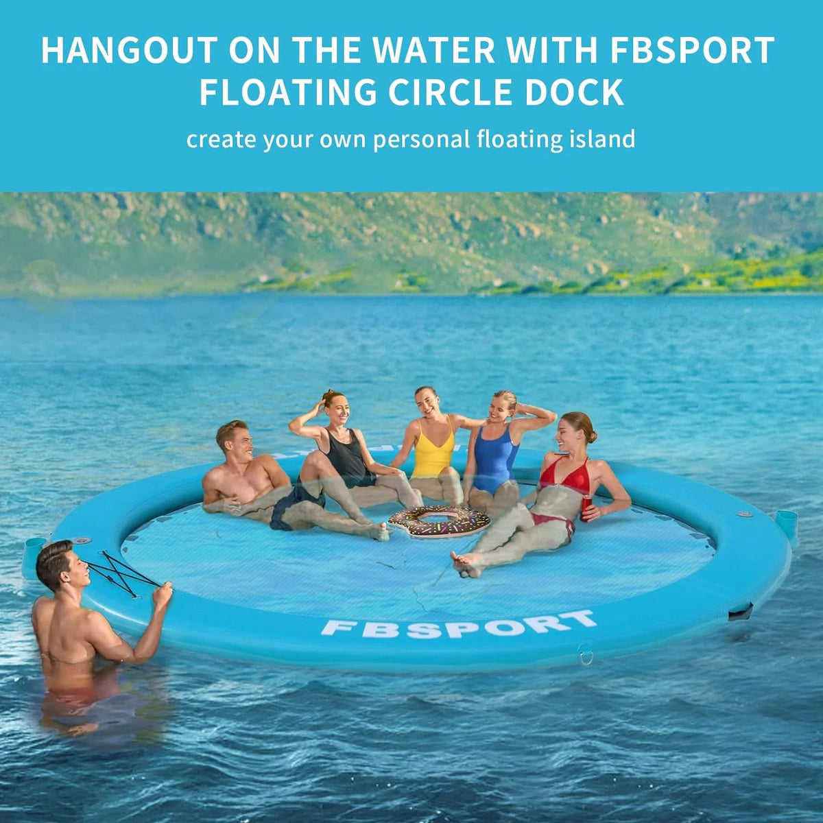 FBSPORT 8ft Inflatable Water Hammock Floating Platform