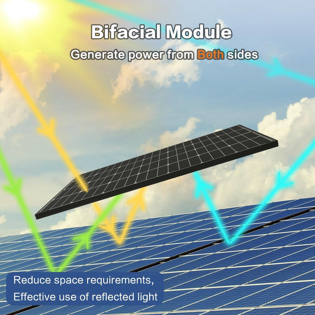 JJN Bifacial Solar Panels, 2 Pcs 200W, 12V, 16BB N-Type - 400W
