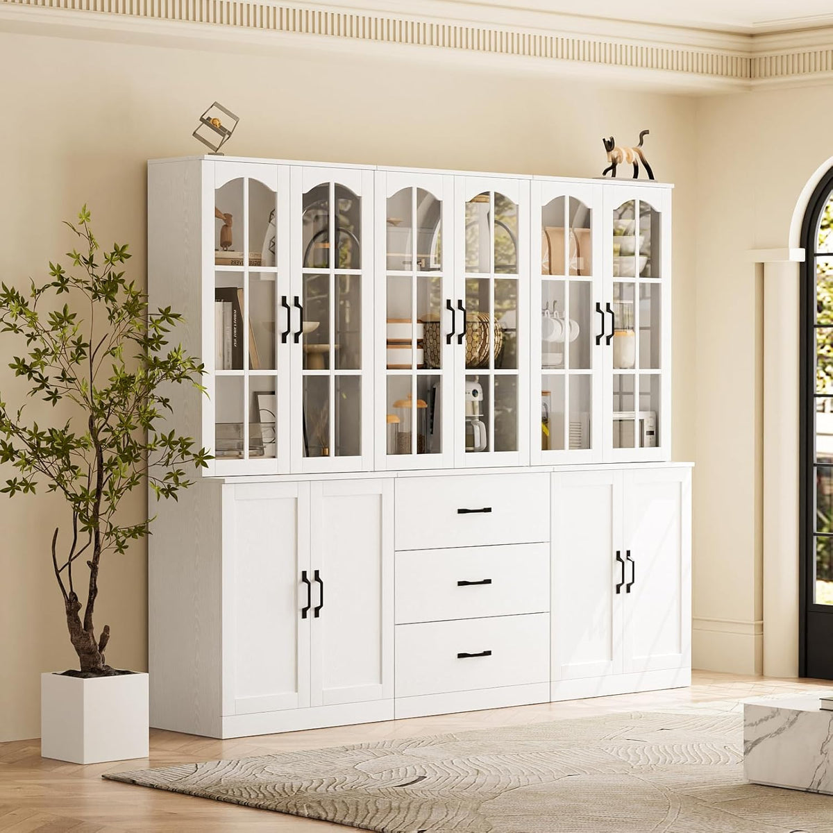 TUSY 71in Tall 6-Tier Bookcase With Glass Door, Drawer, And 23.6in Width - AEA
