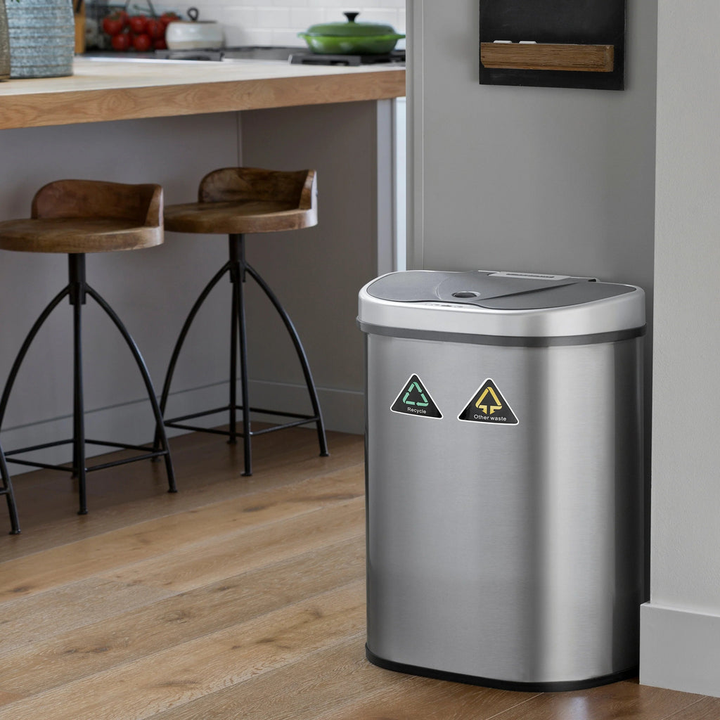 18 Gallon Dual Compartment Motion Sensor Trash Can - Automatic Hands-Free Kitchen Garbage Bin