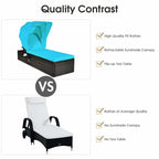Cushioned Rattan Outdoor Chaise Lounge Chair With Folding Canopy, Flip-Up Tea Table And 5 Positions
