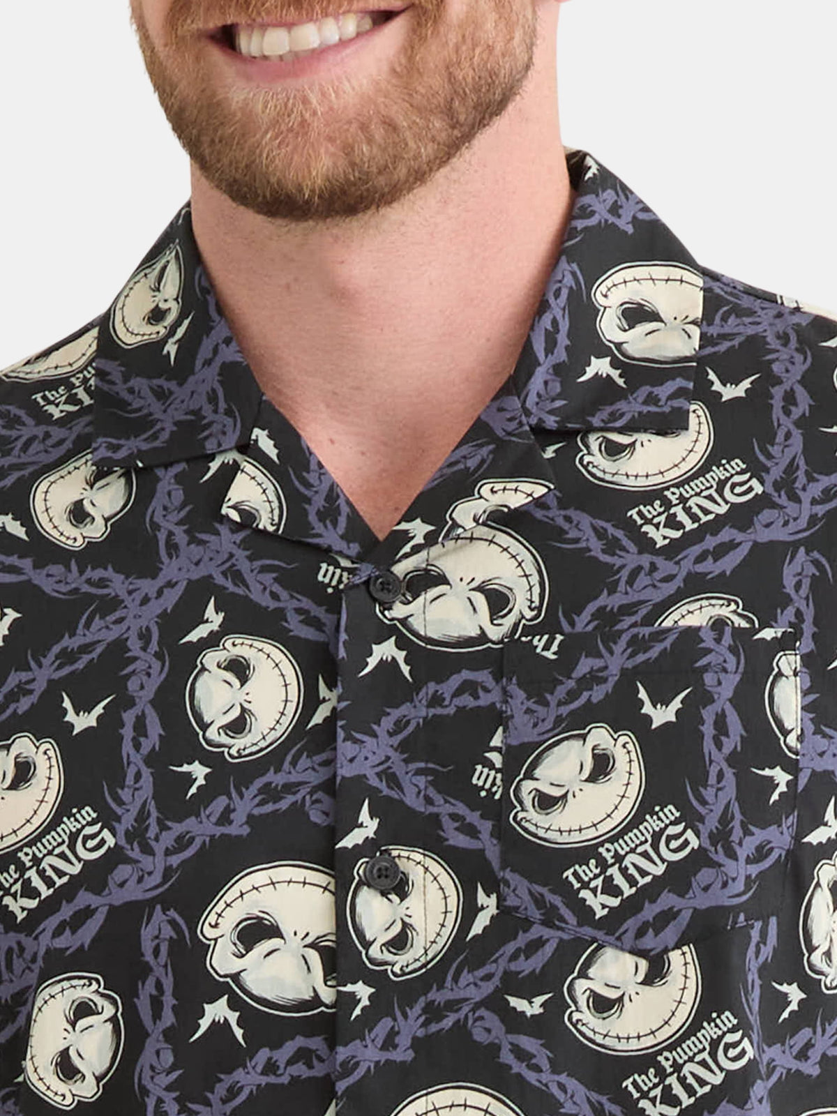 Nightmare Before Christmas Men's and Big Men's Print Button-Up Cotton Shirt with Short Sleeves, Sizes XS-3XL