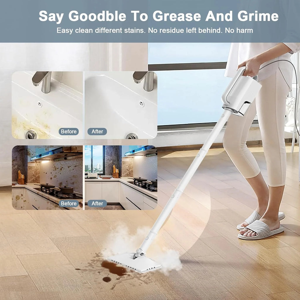 6-in-1 Rotating Steam Mop Cleaner, Light Blue, 400ML Tank, 23FT Power Cable, 2 Microfiber Pads