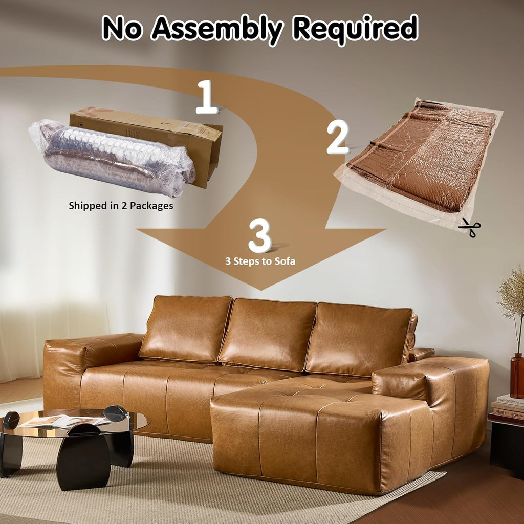 ovios 104in L-Shape Sectional Sofa With Chaise, Grey Plush Corduroy Fabric
