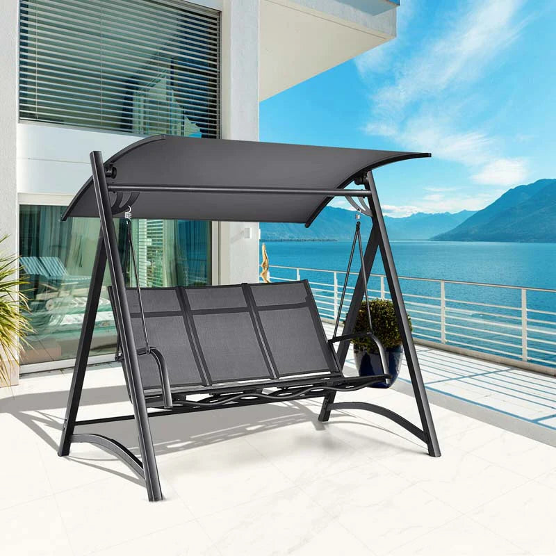 3-Person Aluminum Outdoor Patio Porch Swing Chair Bench Glider With Adjustable Canopy - Gray