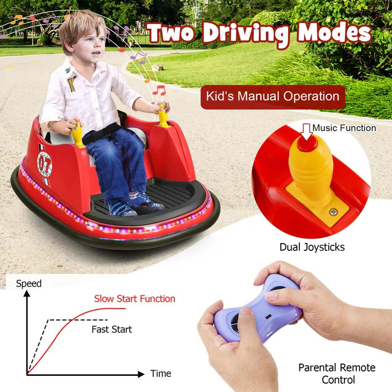 12V Toddler Battery Powered Bumper Car With Dual Joysticks And 360 Degree Spin