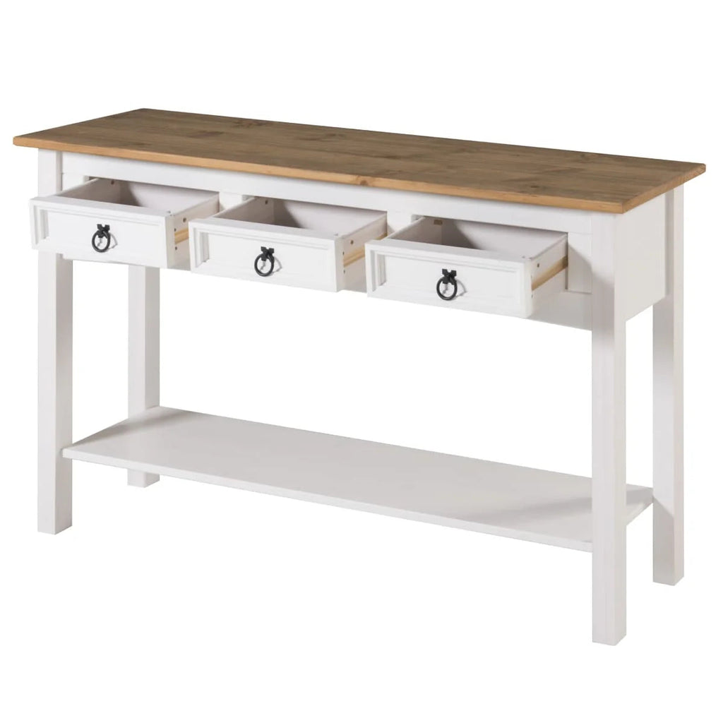 Solid Pine Wood Console Table With 3 Drawers - 47.99in W x 12.64in D x 28.82in H