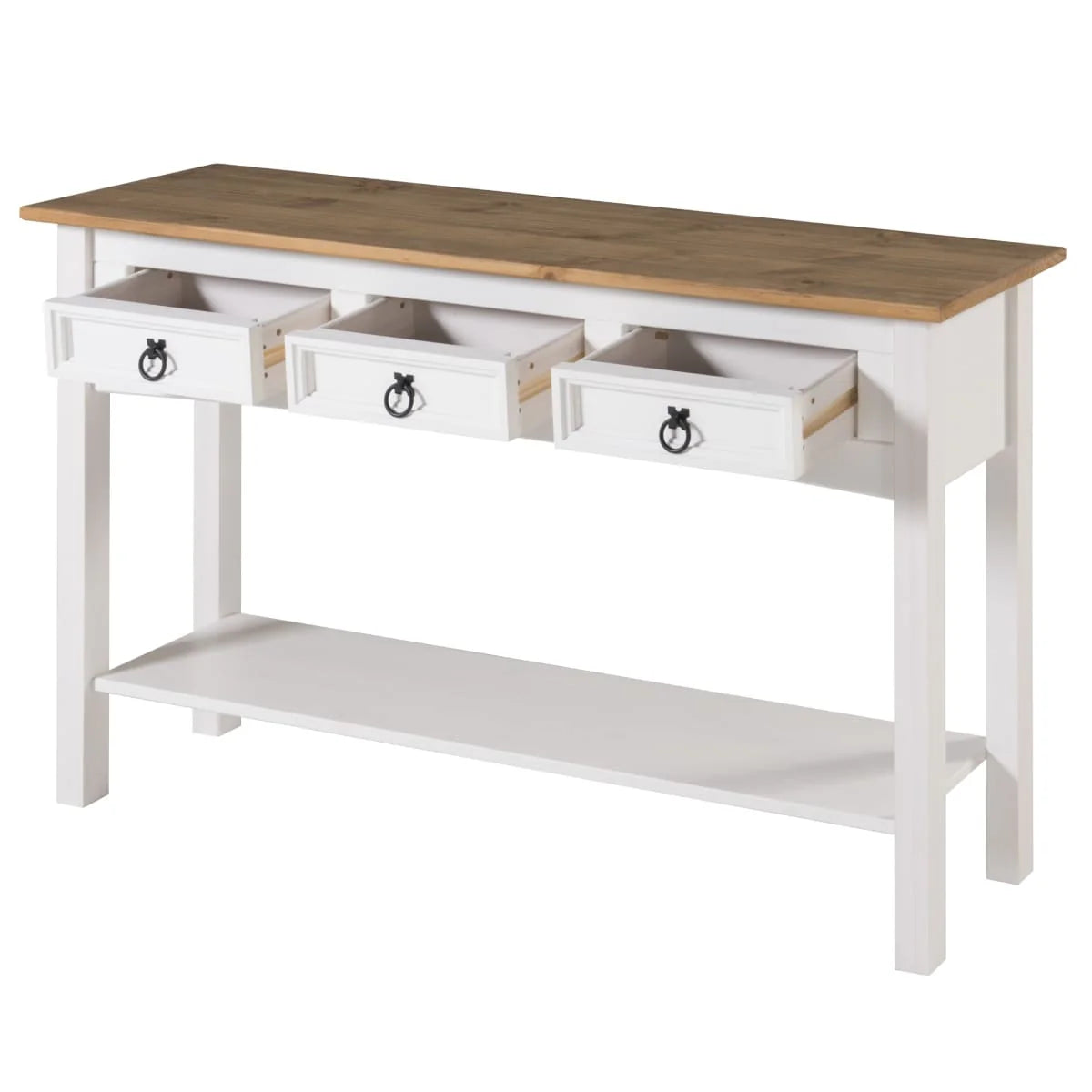 Solid Pine Wood Console Table With 3 Drawers - 47.99in W x 12.64in D x 28.82in H