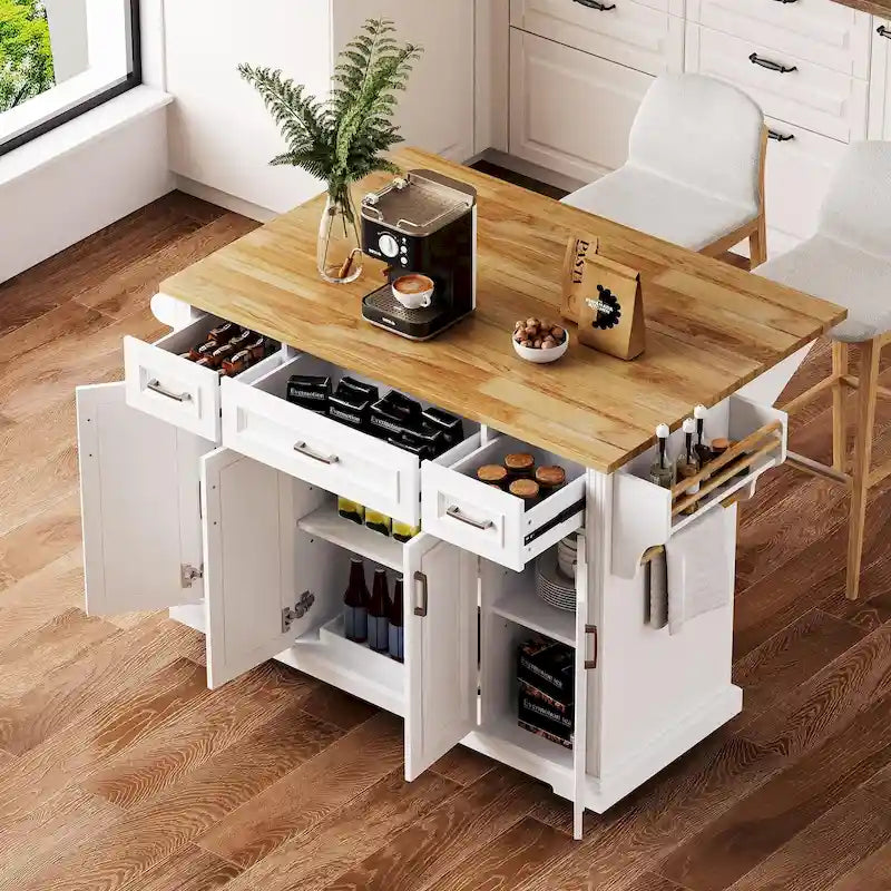 Kitchen Island Cart With Wood Drop Leaf, 54.1 x 29.5 x 35.9 Inches, White