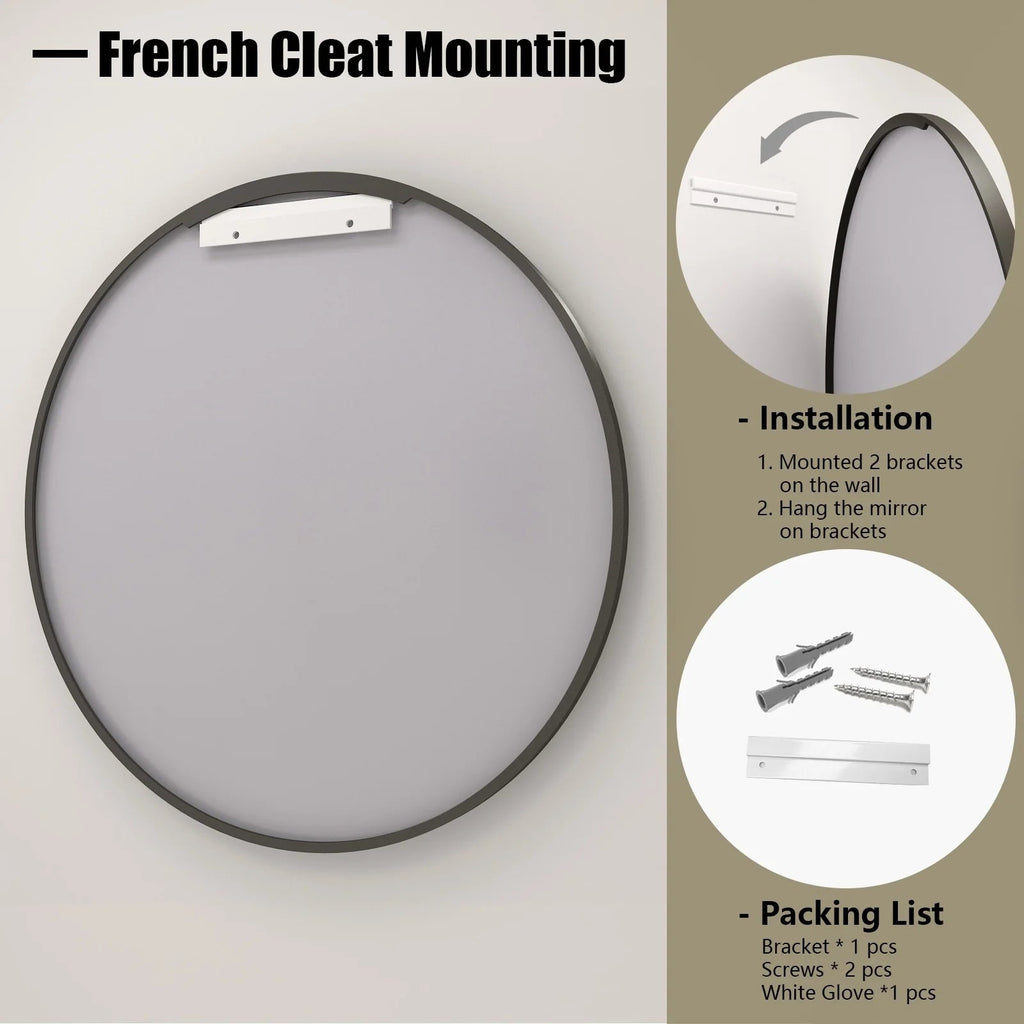 Round Metal Black Frame Bathroom Vanity Mirror - Wall Mounted