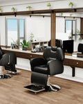 Baasha Reclining Barber Chair, 165 Degree, Heavy-Duty Steel Frame, Black