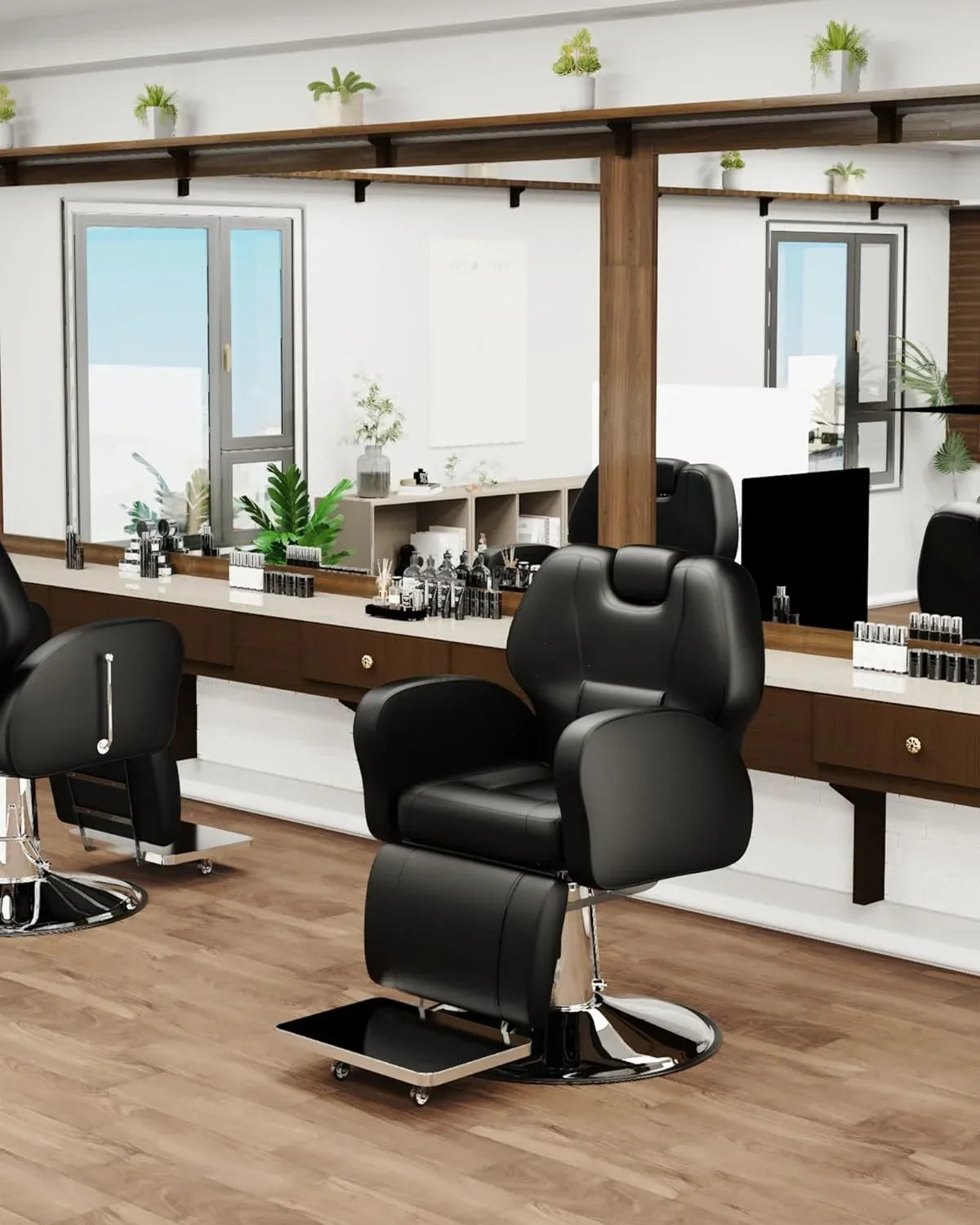 Baasha Reclining Barber Chair, 165 Degree, Heavy-Duty Steel Frame, Black