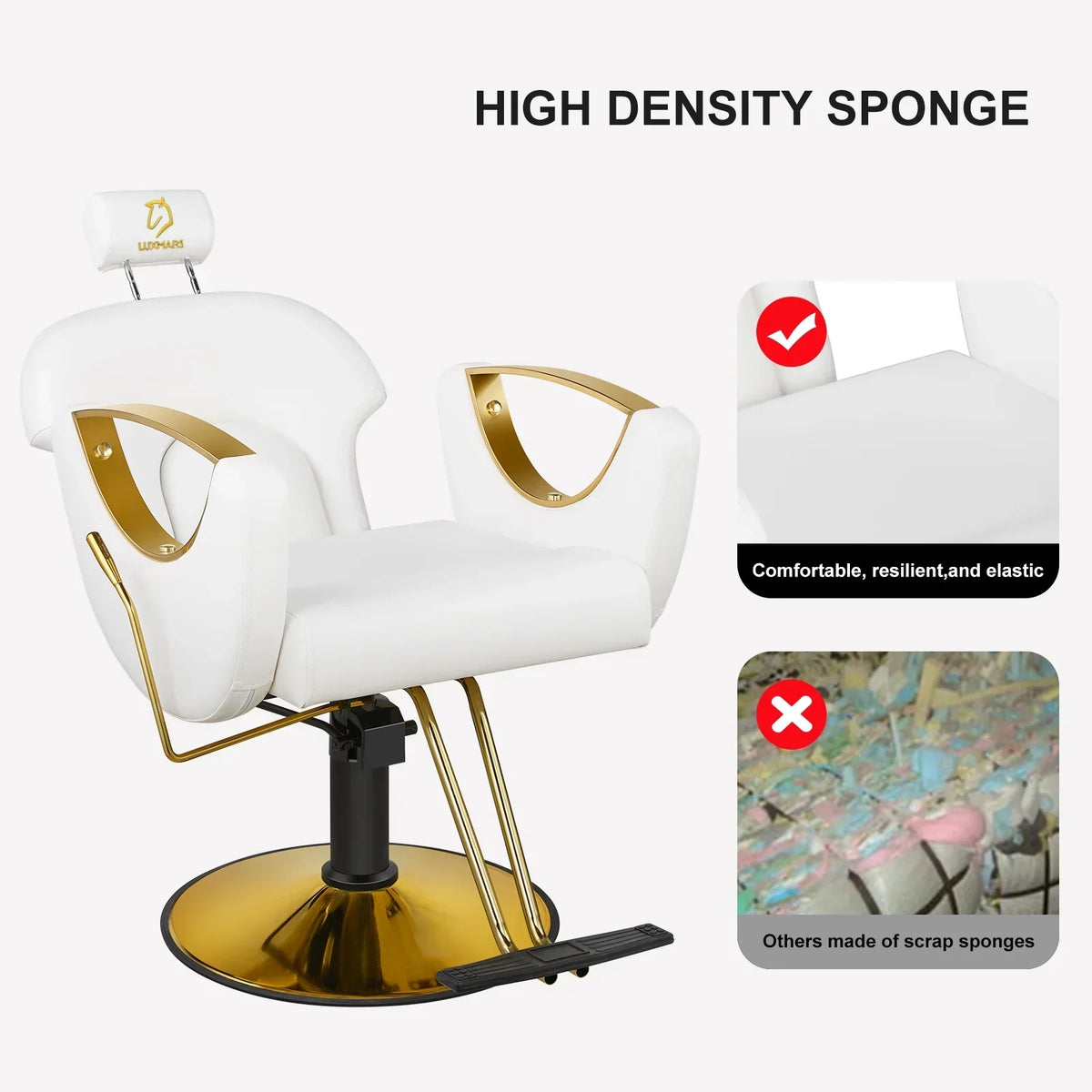 LUXMARS Reclining Hydraulic Barber Chair, White, 40 Inches To 46 Inches