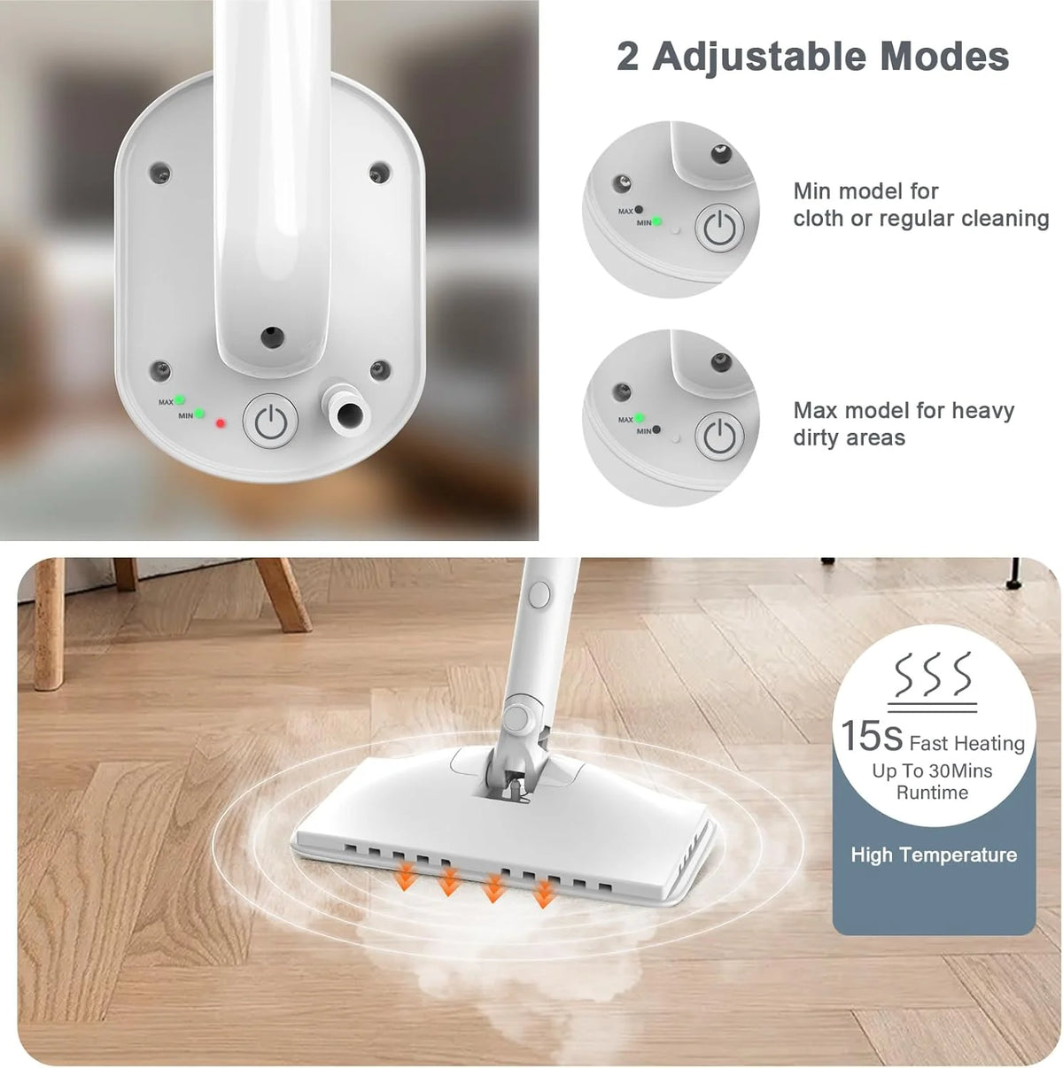 6-in-1 Rotating Steam Mop Cleaner, Light Blue, 400ML Tank, 23FT Power Cable, 2 Microfiber Pads