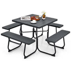 8-Person Outdoor HDPE Square Picnic Table And Bench Set, 67in x 67in x 30in, Metal Frame
