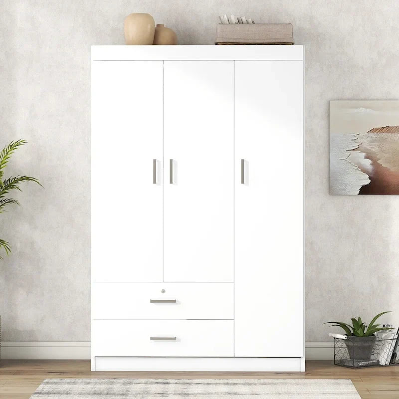 3-Door Wardrobe With 2 Drawers, Shelves And Hanging Rail