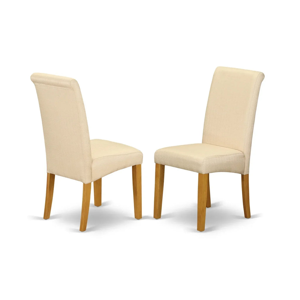 HomeStock 7Pc Oval Dining Room Table Set With Linen Beige Fabric Parson Chairs And Oak Chair Legs - Asian Allure