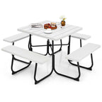 8-Person Outdoor HDPE Square Picnic Table And Bench Set, 67in x 67in x 30in, Metal Frame