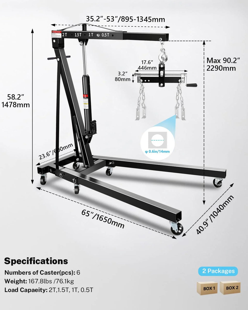 Garvee 2 Ton Hydraulic Folding Shop Crane Engine Hoist With Lever