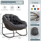 Outdoor Papasan Rocking Chair With Thick Cushion, Grey - 43.70in D x 37.20in W x 31.50in H