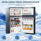 Antarctic Star Double Door Mini Refrigerator With Freezer, 3.2 Cu.Ft