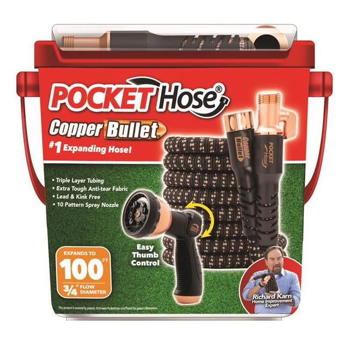 Copper Bullet By Pocket Hose 3/4 inch Ultra-Light 100 ft Expandable Garden Hose With Spray Nozzle