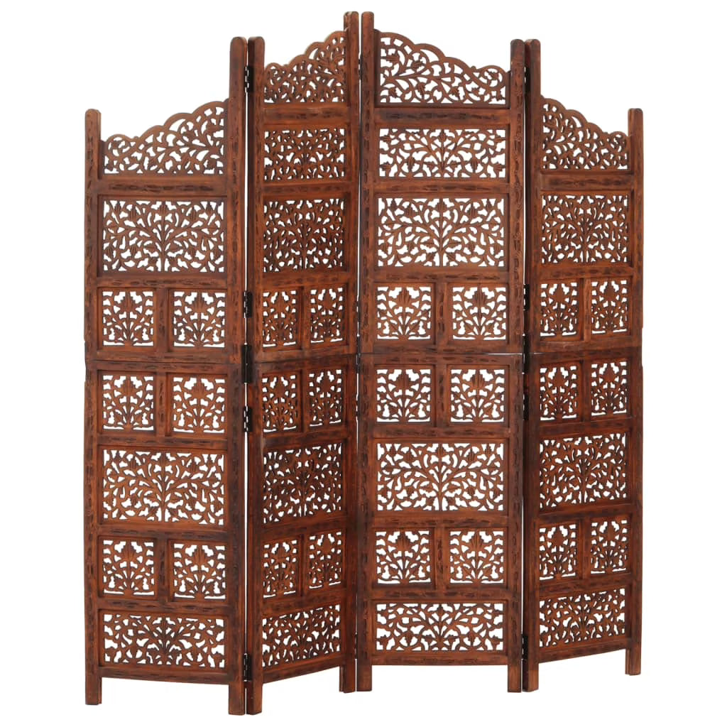 vidaXL 4-Panel Folding Privacy Screen, Solid Mango Wood, 63 x 65 in - Brown