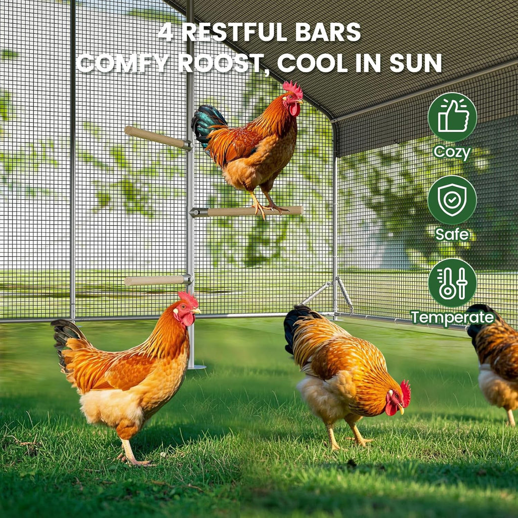 CHIKENCOOP Large Walk-In Metal Chicken Coop With Run, Solar Light And UV Cover - 2-Unit Coop