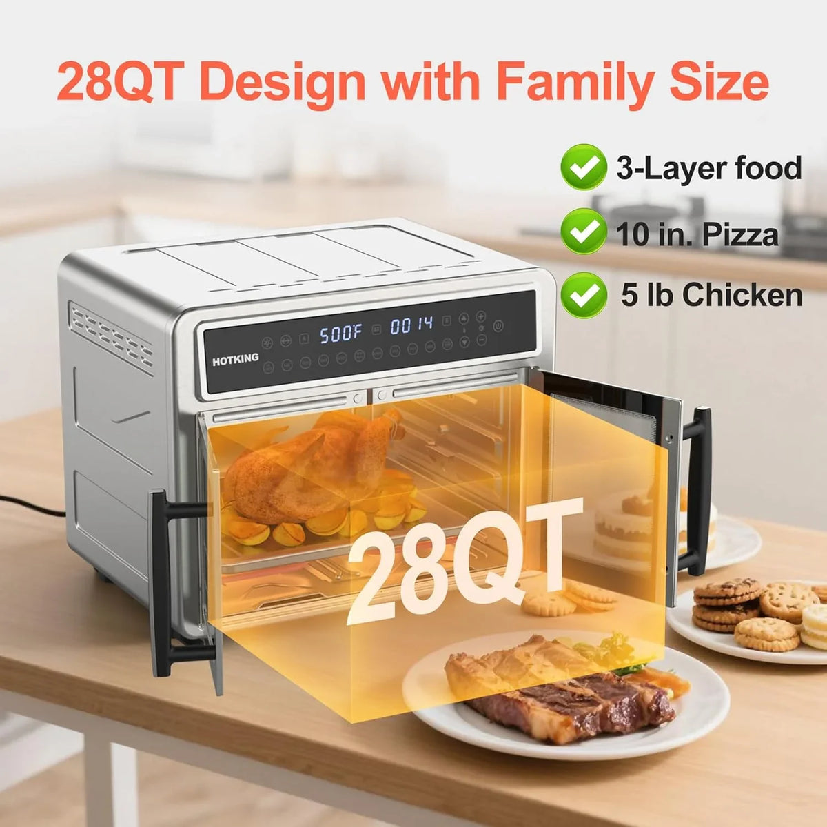 HotKing Dual-Zone Air Fryer Toaster Oven Combo, 28 QT Stainless Steel - KATO-28A1