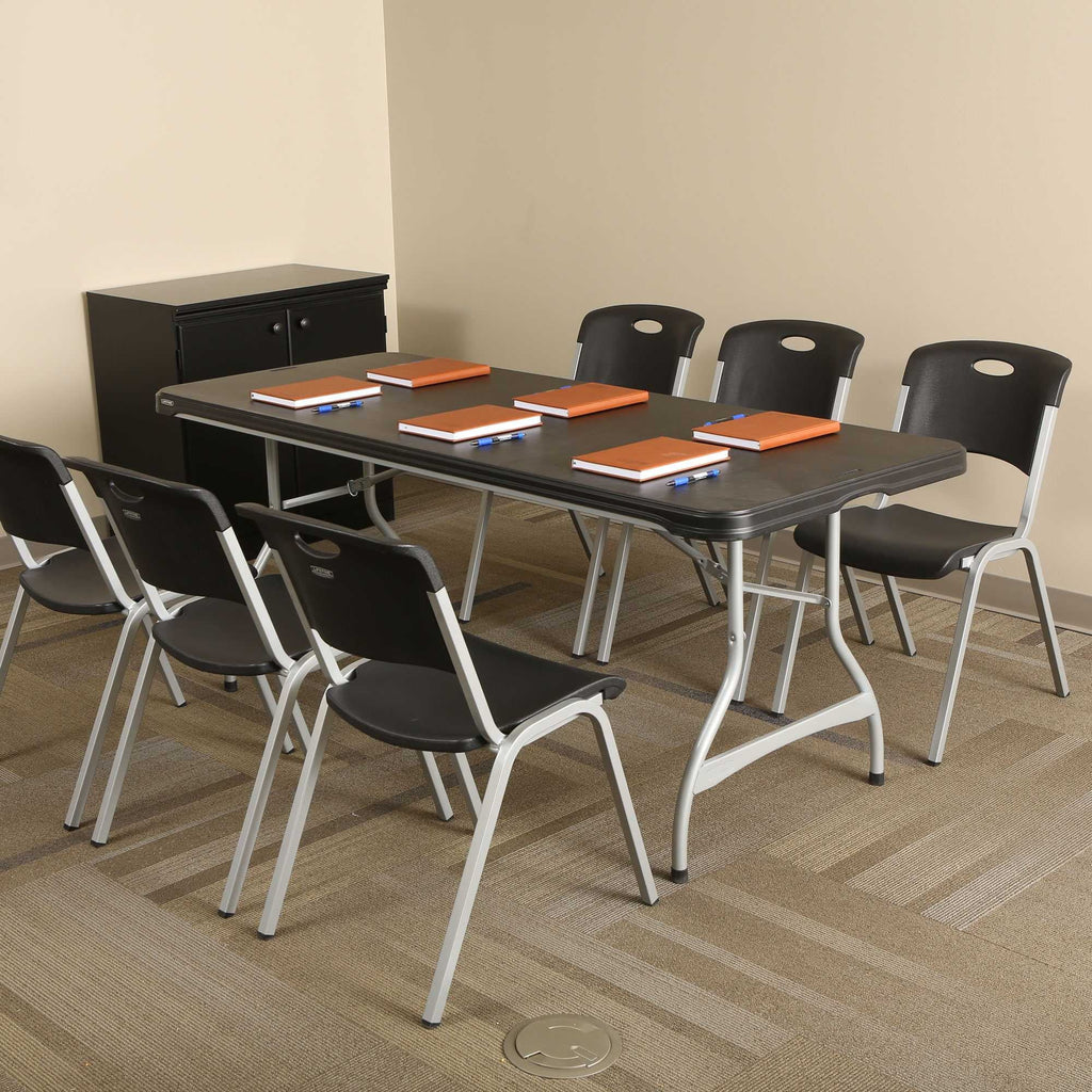 Lifetime Steel-Framed Indoor/Outdoor Commercial Grade Stacking Chairs, Black & Silver, Set Of 14 - 80569