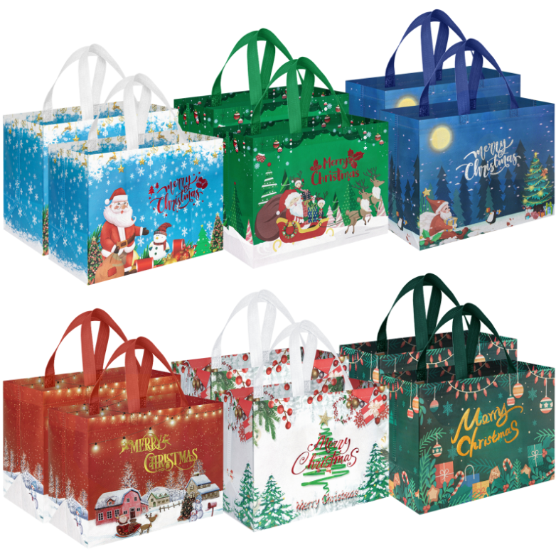 HiberyHom 12 Pcs Halloween Trick or Treat Bags with Handles, Gift Bags & Party Favor Bags for Kids, 8.27 x 5.91 x 7.87 inches