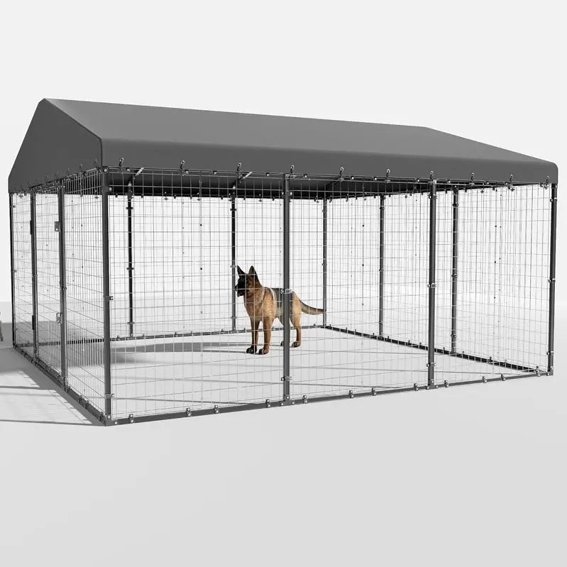 Kullavik Extra-Large Outdoor Dog Kennel, 118 in x 118 in, Heavy-Duty Metal/Steel Enclosure With Waterproof Roof - Black