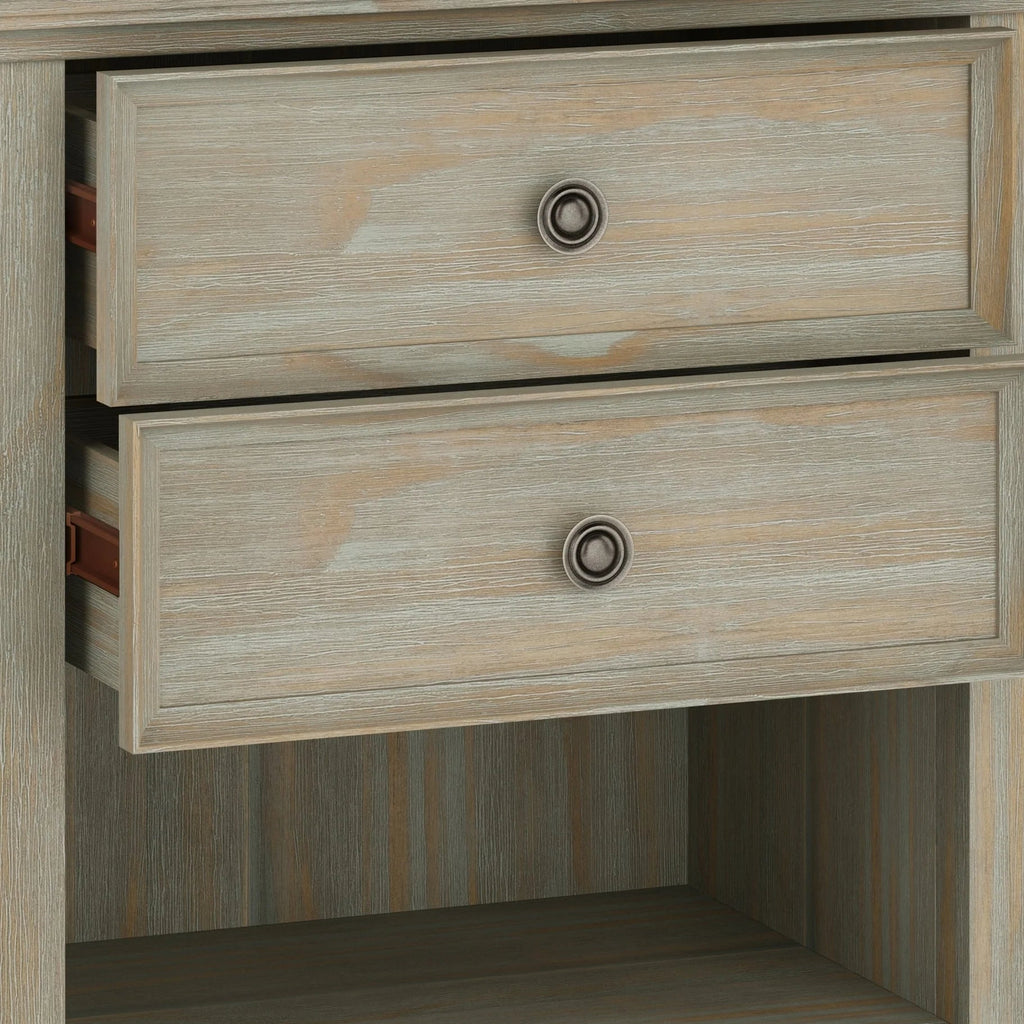 Solid Wood Nightstand With 2 Drawers And Open Shelf, 16 in D x 24 in W x 26 in H