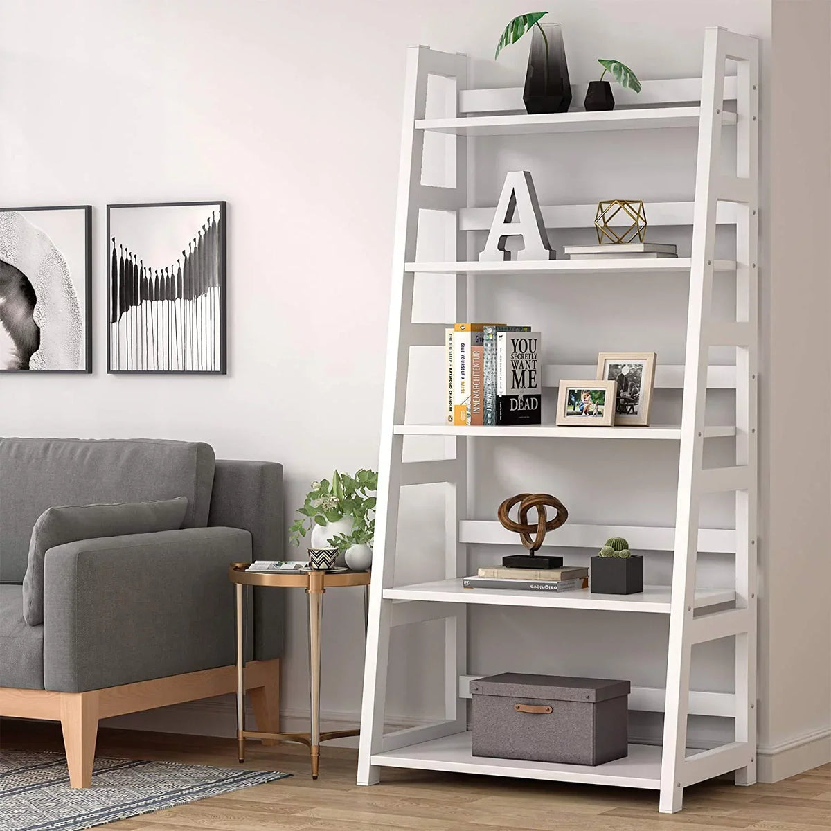 5-Tier Ladder Bookshelf Bookcase With 5 Shelves
