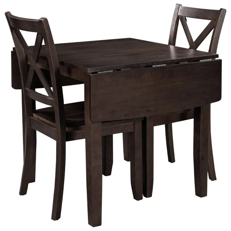 3-Piece Wood Drop Leaf Dining Table Set With 2 X-Back Chairs - 47.3x29.5x29.5inch