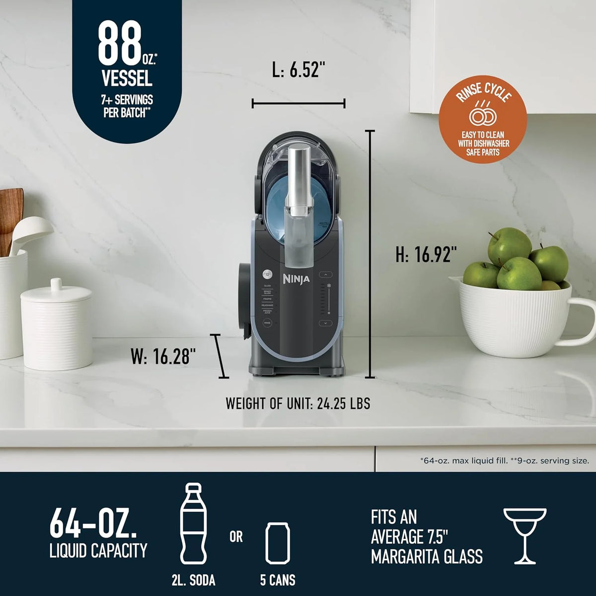 SLUSHi Frozen Drink And Slushie Machine, 88 oz, 5 Preset Programs, Black - FS301