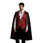 JOANKDMI Mens Gothic Vampire Costume Set with Stand Collar Cape Vest and Ruffle Shirt Classic Aristocrat Dracula Outfit for Halloween Role Play Role Play Theme Party