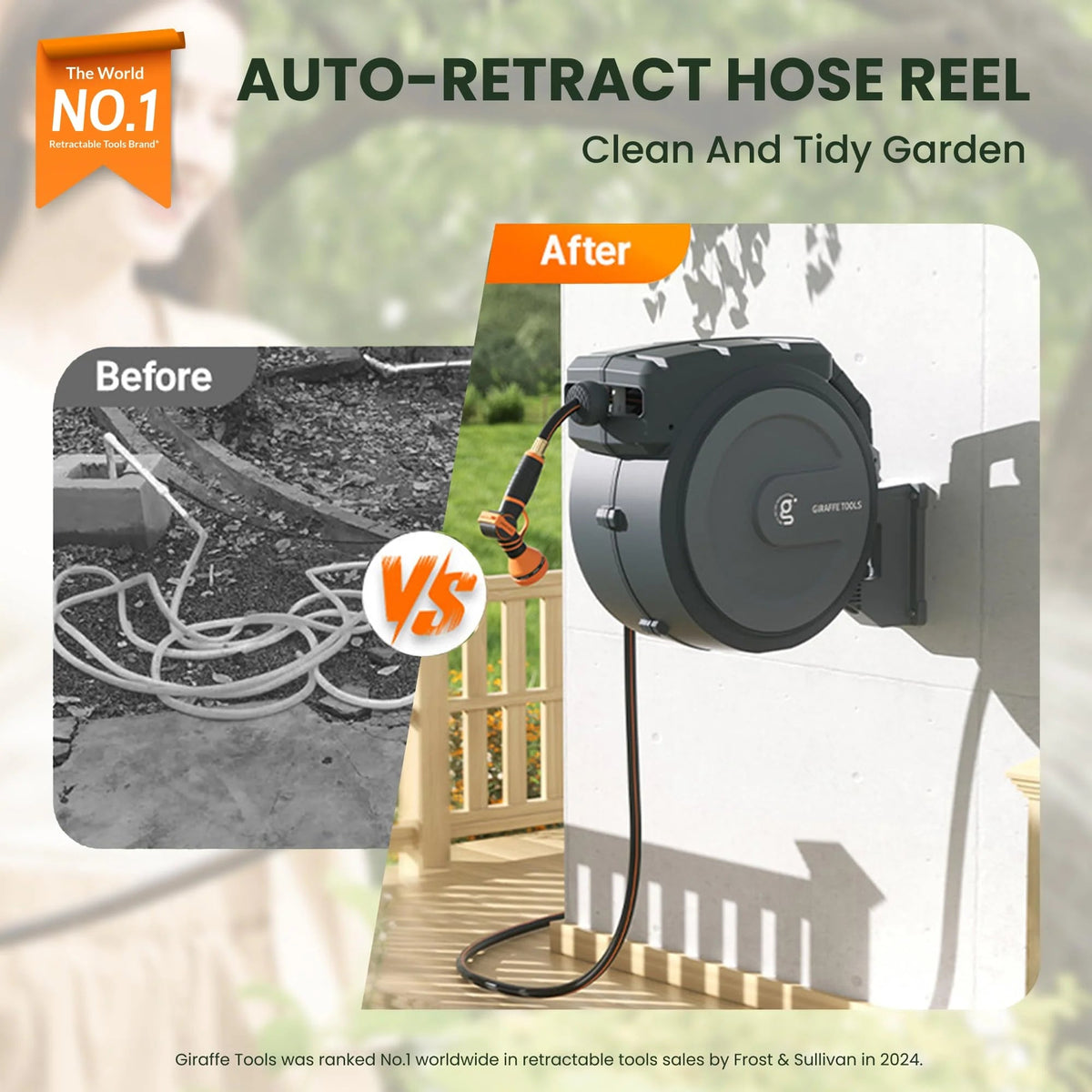 Heavy Duty Wall-Mounted Retractable Garden Hose Reel, 1/2 Inch x 78 ft