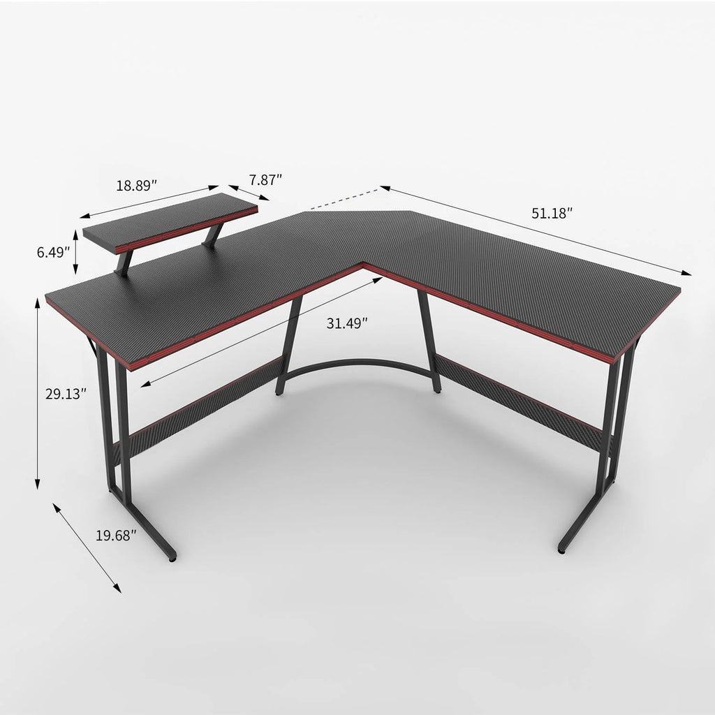 L-Shaped Gaming Computer Corner Desk With Monitor Stand - 220 lbs Capacity