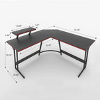 L-Shaped Gaming Computer Corner Desk With Monitor Stand - 220 lbs Capacity