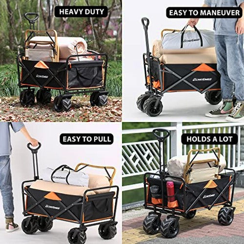 EchoSmile Foldable Utility Wagon, 350 lb Capacity - Large Wheels