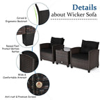 3-Piece Rattan Patio Conversation Set With Cushions And Coffee Table