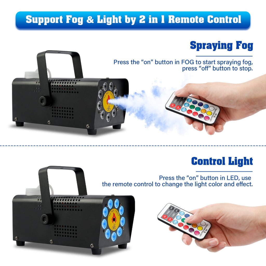 TCFUNDY 500W Fog Machine w/ LED RGB 9IN1 Fogger Smoke Maker with Wireless Remote Controller