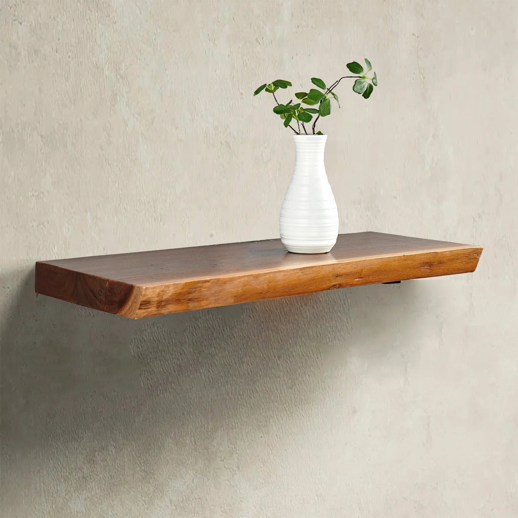 1 Piece Teak Wood Live Edge Rustic Floating Wall Shelf - 24, 36, 42