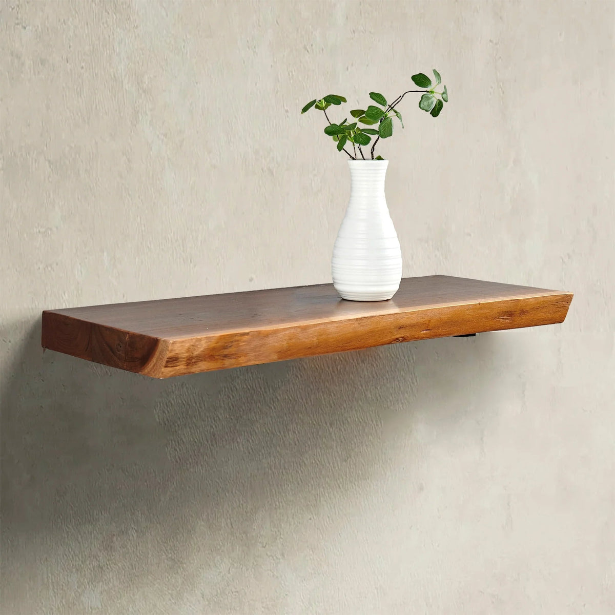1 Piece Teak Wood Live Edge Rustic Floating Wall Shelf - 24, 36, 42