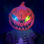 Haunted Hill Farm Life-Size Poseable 6.7-Ft. Pumpkin Scarecrow with Lights and Sound, Indoor or Covered Outdoor Halloween Decoration
