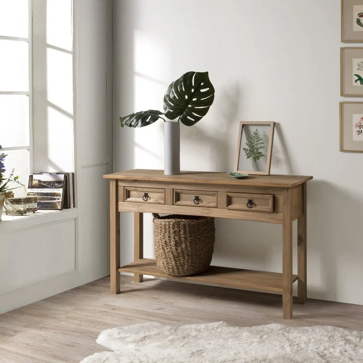 Solid Pine Wood Console Table With 3 Drawers - 47.99in W x 12.64in D x 28.82in H