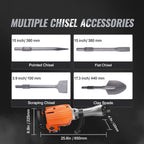 KFFKFF Demolition Jack Hammer 2200W 1400 BPM With 6 Chisel Attachments - JH-65