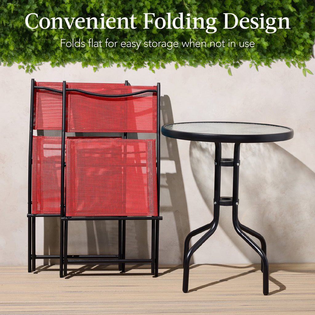 Best Choice Products 3-Piece Patio Bistro Dining Set With Glass Tabletop And Folding Chairs - Gray