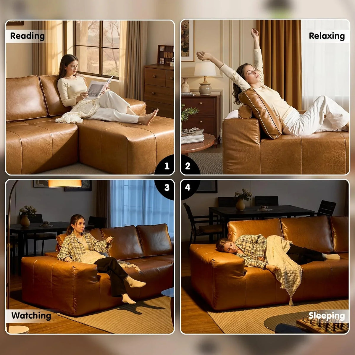 ovios 104in L-Shape Sectional Sofa With Chaise, Grey Plush Corduroy Fabric